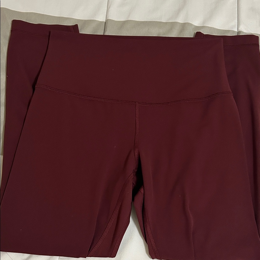 Lululemon Maroon High-Waisted Leggings good for workout.